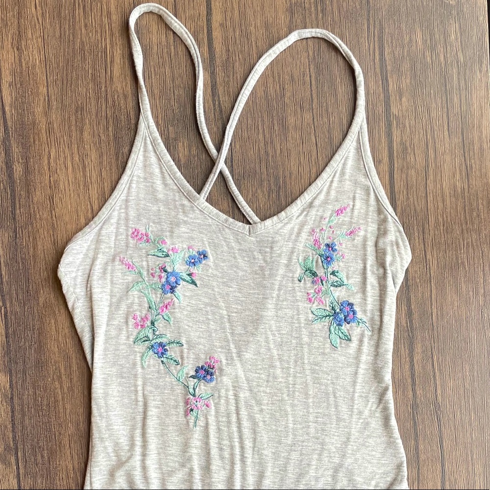 Gray Bodysuit with Floral Detail